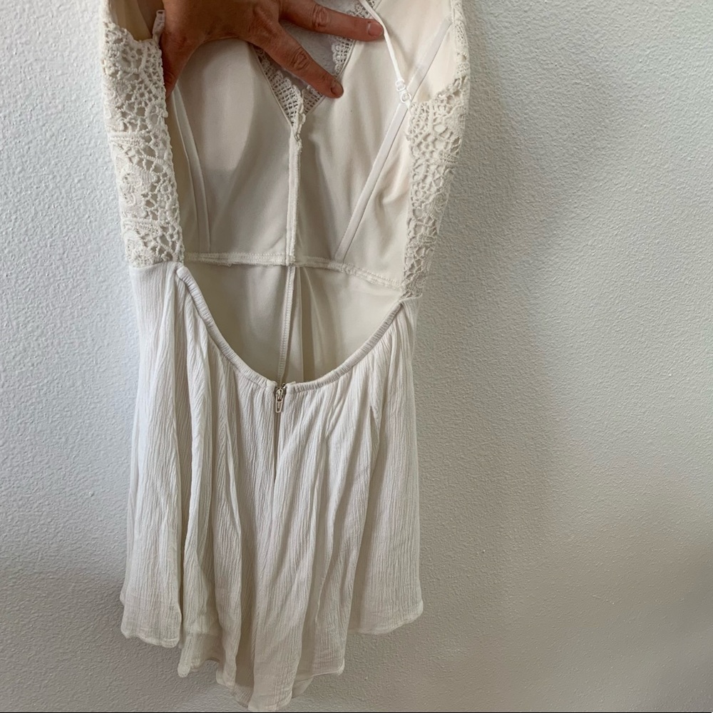 Ivory Spaghetti Strap Short Romper w/ Lace Detail - Picture 3 of 4